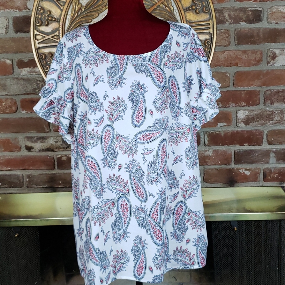 Lane Bryant 20 Multi-colored Paisley Ruffled Sleev